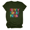Detail of dark green cotton T-shirt featuring a colorful FRIYAY print with pencil and ruler - S / Army Green