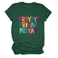 Detail of creative FRIYAY print with pencil and ruler icons on a dark green cotton T-shirt - S / Vintage Green