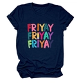 Detail of the navy blue cotton T-shirt featuring a colorful FRIYAY creative print - S / Navy Blue