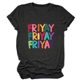 Charcoal grey crew neck T-shirt with Friyay letters and stationery graphic design - S / Black