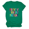 Detail of green cotton T-shirt featuring FRIYAY text with pencil and ruler graphics - S / Dark Green
