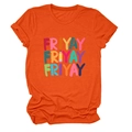 Detail of vibrant orange cotton T-shirt featuring FRIYAY stationery pencil graphic - S / Orange