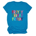 Close-up of blue cotton T-shirt featuring colorful Friyay text with pencil and ruler - S / Lake Blue