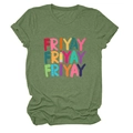 Close-up of grass green cotton t-shirt with colorful FRIYAY letters and ruler icons - S / Olive Green