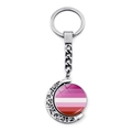 Silberner Mond-Schlüsselanhänger mit rotierendem pinkfarbenem Pride-Flaggen-Anhänger - Lesbische Stolz-Flagge