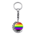 Regenbogen-Flaggen-Schlüsselanhänger mit drehbarem Mond-Metallrahmen für Taschen - Siebenfarbige Regenbogenflagge