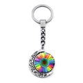 Regenbogen Sonnenblume doppelseitig drehbarer Mondsichel-Schlüsselanhänger in Silber - Regenbogen-sonnenblume