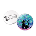 Cartoon black cat enamel pin with galaxy background showing front and back view - Green Eyed Black Cat Streamlined Background (JY9621-4)