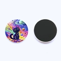 Calamita tonda da frigo in vetro cristallo con gatto galattico e retro magnetico morbido - Stile Gatto Nero Stellato 1(JY9618-1)