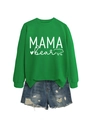 Flachbild von hellgrünem MAMA BEAR Sweatshirt mit distressed blauen Denim Shorts Set - S / Grasgrün (Weiße Schrift)