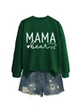 Detail of dark green sweatshirt with MAMA BEAR print and distressed denim shorts - Dark Green (White Font)