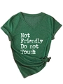Détail du t-shirt vert à col en V avec imprimé Not Friendly et détail de nœud élégant - S / Style à nœud à l'ourlet / Vert Vintage (Impression Blanche)