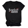 Close-up of Baseball Grammy print with red stitching detail on black cotton T-shirt - Black (White Text)
