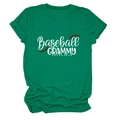 Close-up of green crewneck T-shirt with Baseball GRAMMY text and red stitching print - Ink Green (White Text)
