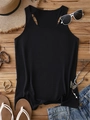 Black ribbed racerback tank top styled with summer accessories on a wooden background - Black