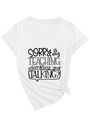 White V-neck cotton T-shirt featuring a black graphic quote and stylish front knot hem detail - S / White