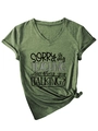 Detail of army green V-neck T-shirt with rolled sleeves and creative graphic print - S / Olive Green