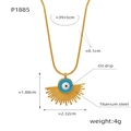 Gedetailleerde afmetingen van de gouden boze oog hanger ketting in titaanstaal - Goud Blauw Emaille