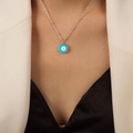 Silberne Satellite-Kette mit blauem Emaille-Anhänger im Evil-Eye-Design für Damen - Blauer Emaille-Stahlstil (P1892)