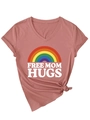 Detail of the V-neck t-shirt with rainbow print and a trendy front knot at the hemline - S / Rose Gold (White Graphic)
