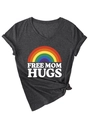 Detail of Free Mom Hugs V-neck T-shirt in dark grey with a rainbow print and tied hem - S / Heather Grey (White Graphic)