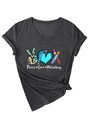 Detail of V-neck T-shirt featuring Peace Love Phlebotomy leopard print design and syringe - S / Heather Grey (White Color Print)