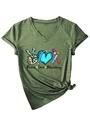 Detail of army green V-neck T-shirt with Peace Love Phlebotomy medical theme print - S / Olive Green (Black Color Print)