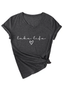 Détail du t-shirt gris foncé à col en V avec imprimé lake life et ourlet noué - S / Gris Chiné Noir