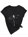Détail d'un t-shirt noir à col en V avec imprimé libellule warrior et manches à revers - S / Noir (Graphiques Blancs)