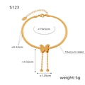 Detailed view of titanium steel gold butterfly anklet with snake chain and tassel beads - Gold Butterfly Tassel Style(S123)