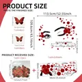 Floral eye wall decal with red roses and 3D gold-stamped butterflies sized 113x109cm - 30*90cm*2 Sheets + 12pcs Butterflies