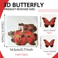 Set of 12 red 3D butterfly wall stickers with gold rose pattern in two different sizes - Gold Foil Rose Butterfly Style (PY7520-NL)