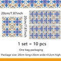 Detailed size chart for 10-piece Mediterranean blue floral tile stickers 20x20cm - Style ACZ14005 / 20x20cm