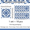 Detalle de set de 10 pegatinas de azulejos vintage azul floral de 15x15cm cuadro - 15*15cm*10 Piezas