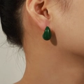 Dark green enamel teardrop stud earrings in 18k gold plated copper for women - Small / Green