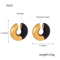 18K gold plated titanium steel C-shape earring with black oil drip finish - Enamel Patchwork Ear Cuff (F221) / Gold Black