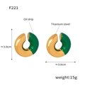 Titanium steel C-shaped earrings in gold and green oil drip finish with 3cm diameter - Enamel Patchwork Ear Cuff (F221) / Gold and Green