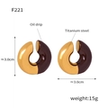 Chic 18K gold plated titanium steel C-shape earrings with brown oil drip enamel - Enamel Patchwork Ear Cuff (F221) / Golden Brown