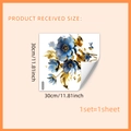 Blue and gold 3D floral self-adhesive toilet cover sticker decoration, 30x30cm size - 30x30cm