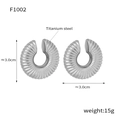 Silver striped croissant hoop earrings in titanium steel with 3.0cm diameter - French Vintage Ribbed Ear Cuff (F1002) / Silver