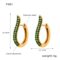 Boucles d'oreilles en acier titane doré en forme de U avec cristaux verts et 2,4 cm - Or Strass Vert Boucles d'Oreilles