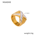 Goldener breiter X-Ring mit geometrischem Design und funkelnden Zirkonia-Kristallsteinen - US 6 / Kreuz X Form Pflaster Eingelegter Stil (A048)