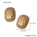Detail view of brown oval vintage earrings with gold flecks and dimensions 2.7x2.1cm - Brown Glaze with Gold Granules (Gold Color)