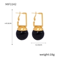Boucles d'oreilles créoles dorées avec pendentif boule noire polie pour femme - Or + Perle Noire
