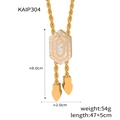 Verstellbare vergoldete Bolo-Krawatte in Hexagon-Form mit Zirkonia und Metallkordel - Gold Halskette (P304)
