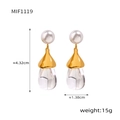 Elegant gold drop earrings with white faux pearl and clear faceted teardrop pendants - Gold/Transparent