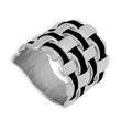 Anello largo intrecciato in acciaio inossidabile argento e smalto nero da donna - US 6 / Stile Smalto Nero Argento (A071)
