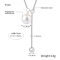 Collier maille serpent en acier titane avec perle et fermoir coulissant ajustable - Acier (P120)