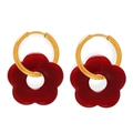 Gold-plated chain earrings featuring vibrant red resin flower pendants for women - Flower Earrings / Red Earrings