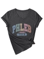 Detail of dark grey V-neck t-shirt with retro Phleb Tech print and pink syringe graphic - S / Black Heather Grey